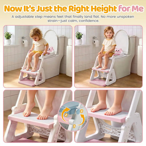 Adaptive Toddler Potty Training Seat With Built In Step Stool Ladder Featuring Full Height Customization Plus Extra Tough Anti Slip Platform For Standard Or Wide Toilets Totally Tight Setup For Tiny Trailblazers