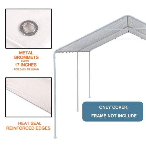 10x20 Ft Carport Replacement Canopy Cover Heavy Duty PE Shelter Tarp with metal grommets and reinforced edges