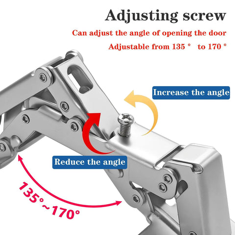 Big Angle Cabinet Door Hinges Set, 2 Pack Hidden Frameless Hinges With Fixing Screws, Adjustable 130 To 170 Degree, Copper Nickel Plated