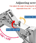 4 Pack 170 Degree Hidden Frameless Kitchen Cabinet Door Hinges With Screws showing adjustable angle mechanism 135 to 170 degrees