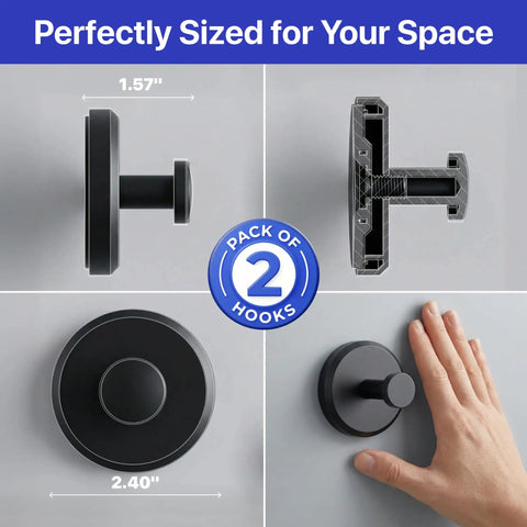 Rugged And Ready Suction Towel Hooks For Bathroom Shower Glass Walls Two Pack Black No Drill Twist Lock Non Slip Design Holds Rock Solid Easy Peasy Install For Bath Robes And Small Space Storage
