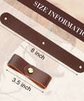 Six Piece Breakaway Halter Replacement Straps For Horses Leather Brown, showing 8 inch and 3.5 inch strap sizes with gold screws