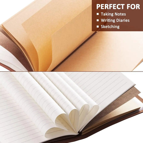 Mechanical Engineer Gifts Leather Journal Notebook With Premium Leather Cover showing blank and lined pages, ideal for engineers.