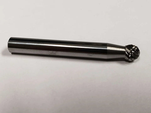 One Quarter Inch SD 1 Ball Bur Double Cut Solid Carbide With AlTiN Coating, shown side view on white background