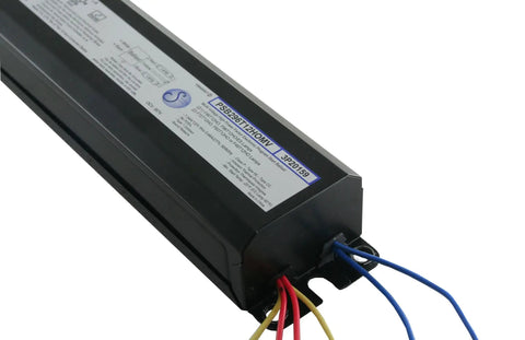 1 Or 2 Lamp Fluorescent Electronic Ballast For T12 HO Lamps 60W-110W, Programmed Start, with wires and casing details