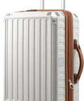 Expandable Carry On Luggage 22x14x9 Inches With Spinner Wheels 20 Inch Hard Shell Suitcase In White Brown Airline Approved