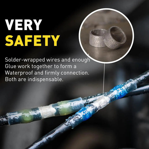 100 Piece Solder Seal Wire Connectors Waterproof Heat Shrink Butt Connectors Terminals For Watercraft Electrical Electronics AWG 22 18 Red With Hot Melt Adhesive For Quick No Fuss Weatherproof Bond And Long Lasting Connection shown on wires.