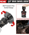 Three Eighths Inch Drive Universal Impact Socket Set, 19 Pieces CR-MO Beefy Swivel Wobble Sockets Metric 8-22mm shown in use