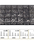 All in One 710 Piece Stainless Steel Screw Nut Bolt Washer Kit with Black Case, Phillips Pan Head Screws visible in compartments.