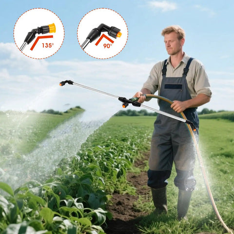 Man using Six Nozzles Metal Boom Wand Sprayer With Five Tip Types And Beefy Ultra Durable Metal Rods for farm spraying