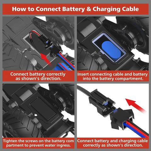 Battery installation guide for the Amphibious RC Monster Truck 1 16 Scale All-Terrain Off-Road Beast High Speed Electric Car For Kids.