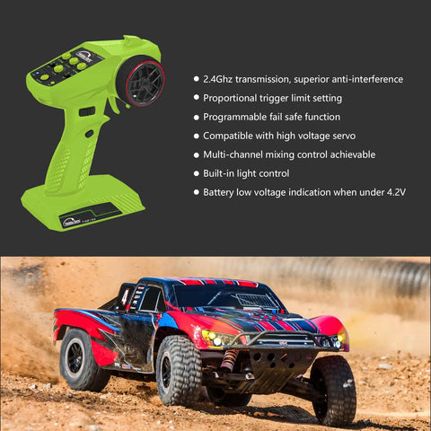 4CH 2.4G RC Transmitter With Receiver And Lanyard Anti Jamming Remote Controller For RC Car Crawler Boat Green And Black Pro Grade