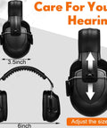 Two Pack Noise Reduction Ear Muffs NRR 28dB for shooting and construction, adjustable black ear muffs with size dimensions