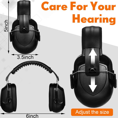 Two Pack Noise Reduction Ear Muffs NRR 28dB for shooting and construction, adjustable black ear muffs with size dimensions