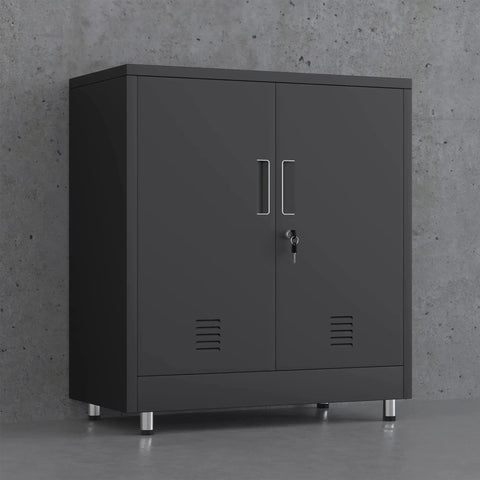 Sturdy Metal Storage Cabinet With Locking Doors And Adjustable Shelves Perfect Lockable Sideboard For Your Home Office Hallway Entryway Living And Dining In Black
