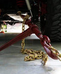 Set Of 2 Heavy Duty Chain Ratcheting Load Binders For Tie Down And Rigging, 1/2 To 5/8 Inch Chain Size, securing a vehicle