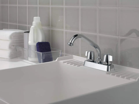 2-Handle Centerset Utility Sink Faucet In Chrome, Built Tough With Durable Finish, Fits 2-Hole Or 3-Hole Install, in laundry room