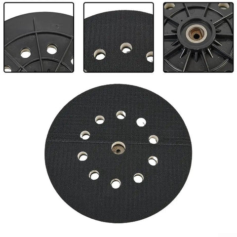 9 Inch 10 Hole Drywall Sanding Pad Quick Swap Hook And Loop Backing Plate showing rubber surface and holes for dust extraction.