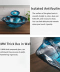 Bathroom Vessel Sink, Flower Shape Blue Vanity Sink Bowl, countertop tempered glass vessel sink combo on wooden surface.