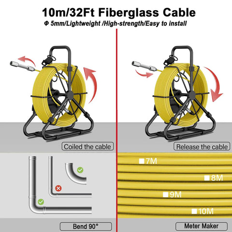 10m Pipe Inspection Camera With 4.3 Inch LCD Screen And DVR, Waterproof 17mm Endoscope For Home Drains And Pipes, LED Light, Wall Duct Access, Sewer Maintenance Tool For DIYers, 10m fiberglass cable reel