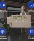 Liyufecor Tz-6002-15A Heavy Duty Contactor Micro Switch With Roller Plunger Limit Switch For Conveyor Detection Automatic Doors And Air Curtains Built-In Cm Miniature Switch Dur Aluminum Housing on a display table.