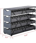 4 Tier Nespresso Pod Drawer Organizer For Vertuo Capsules Holds Up To 80 Pods with dimensions, black metal frame.