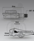 Technical diagram of Assioma Pro RS-1 Beefed-Up Power Meter Pedals Bundle with dimensions and Q-factor details visible.