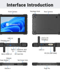Built Like A Tank Rugged Tablet PC Running Windows 11 Pro on a 10.1 inch screen showcasing interface layout and ports.