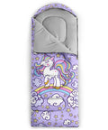 Unicorn Themed Kids Sleeping Bag For Girls And Boys Lightweight Warm Cold Weather Outdoor Sack with colorful unicorn design