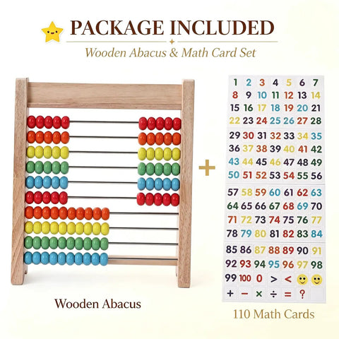 The Real Deal Wooden Abacus For Kids Featuring 100 Brightly Colored Beads Perfect For Kickstarting Math Foundations And Montessori Counting Drills Preschool Classrooms with math cards included.