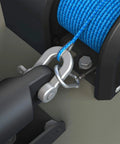 Close-up of Electric Boat Anchor Winch 12V DC With All Steel Gear Motor, 100 Ft braided rope, heavy-duty marine gear detail