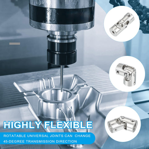 Rotatable Universal Steering Shaft 2mm To 3mm Inner Diameter U Joint Coupling Kit shown with highly flexible joint examples