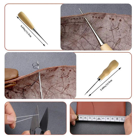 Heavy Duty Upholstery Sewing Kit 38 Piece For DIYers Carpet Canvas And Furniture Repair With awl, scissors, and tape measure