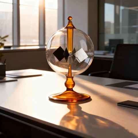 Orange Solar Powered Crookes Radiometer Glass Windmill Desk Ornament Sun Driven Spinning Vane Decor For Home Office Vacuum Glass Bulb