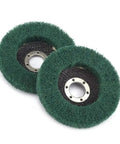 Nylon Fiber Flap Discs Set Quick Change Safety Torque Lock For Metal Grinding Buffing Paint Stripping And Surface Prep High Speed Polish, green nylon discs close-up.