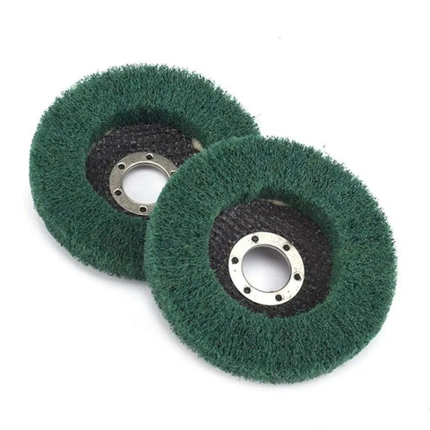 Nylon Fiber Flap Discs Set Quick Change Safety Torque Lock For Metal Grinding Buffing Paint Stripping And Surface Prep High Speed Polish, green nylon discs close-up.