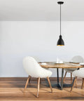 Priddy 1-Light Mini Pendant With Steel Shade Black And Gold For Kitchen Island Hallway And Dining Room Sleek Dope Modern LED Compatible 60W 82 In Adjustable Hanging Light Fixture over round dining table in modern room