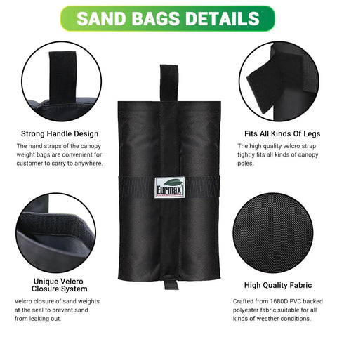 4 Pack 150 Pound Universal Canopy Weight Bags Heavy Duty Windproof Sandbags With All Around Wrap Design product features