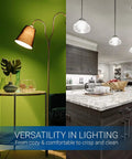 Styled living room and kitchen showing versatility with 6W Dimmable LED Tubular Bulb 60W Equivalent Daylight 4000K Big Bright 600 Lumens.