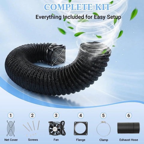 Complete High Efficiency 4000 RPM Fume Extraction Kit For 3D Printer Enclosures with fan, exhaust hose, and accessories
