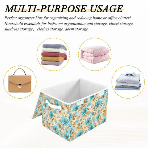 Hella Durable Foldable Storage Bin With Lid And Handles, Collapsible Cloth Storage Cube Organizer For Closet Bedroom, showing floral design and multi-purpose use.