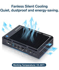 Rock Solid Fanless Router Firewall Mini PC With Dual SFP Fiber, showcasing fanless silent cooling and multiple ports.