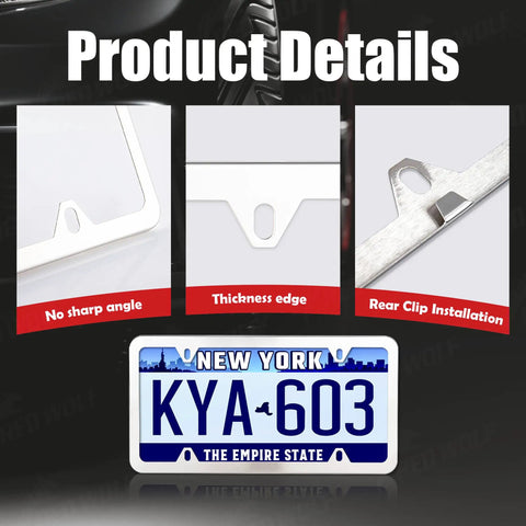 Stainless Steel License Plate Frame 4 Hole Mirror Polish Silver Tag Cover Kit With Chrome Screws Caps And Nylon Insert Nuts Close-up