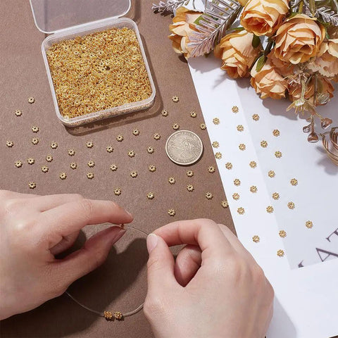 1000 Piece Shiny Gold Daisy Spacer Beads 5mm Blossom Charms Secure Fit For 1Mm Hole Size Top Tier Jewelry Crafting Essential To Level Up Any DIY Necklace Bracelet Project Zero Hassle Guaranteed