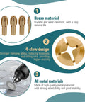 Infographic of Pro Grade 25 Pc Drill Chuck Collet Set for Dremel Rotary Tools, highlighting brass material, 4-claw design, and all metal components