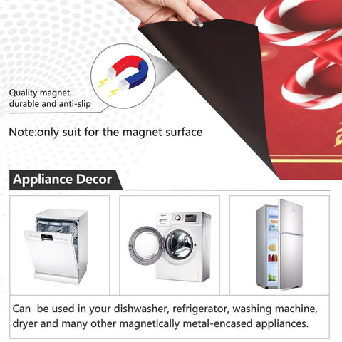 Christmas Red And White Striped Cane Candy Dishwasher Magnetic Cover For Door showing magnetic and appliance use