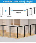 Heavy Duty Black Cable Railing Corner Post For Decks with cable handrail design shown on outdoor deck.