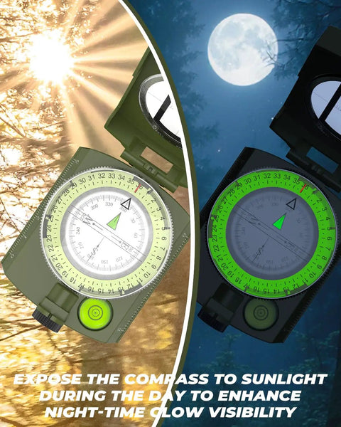 Rugged Lensatic Sighting Compass With Carrying Bag Waterproof And Shakeproof Army Green under sunlight and moonlight for glow visibility