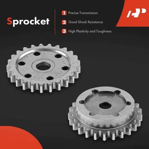 Close-up of sprockets, components of the 17 Piece Engine Timing Chain Kit With Tensioner And Guide For Ford Explorer Ranger Mazda B4000 Mercury Mountaineer 4.0L SOHC V6 Powertrain Fit 1997 2010 Includes Chain Tensioner Guides.