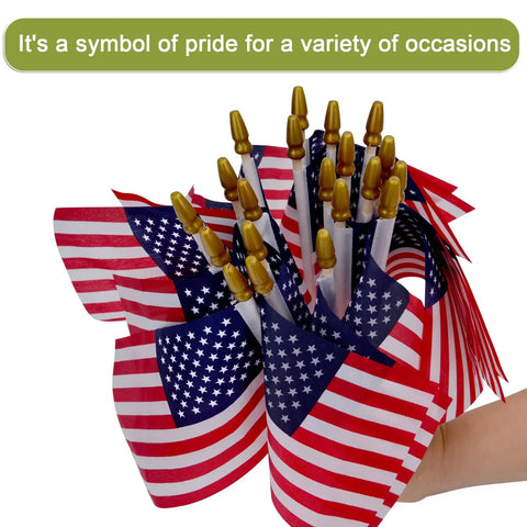 Pack Of 12 Small 8x12 Inch American Flags On Sticks With Kid Safe Spear Tops for Memorial Day Fourth of July and 250th Anniversary